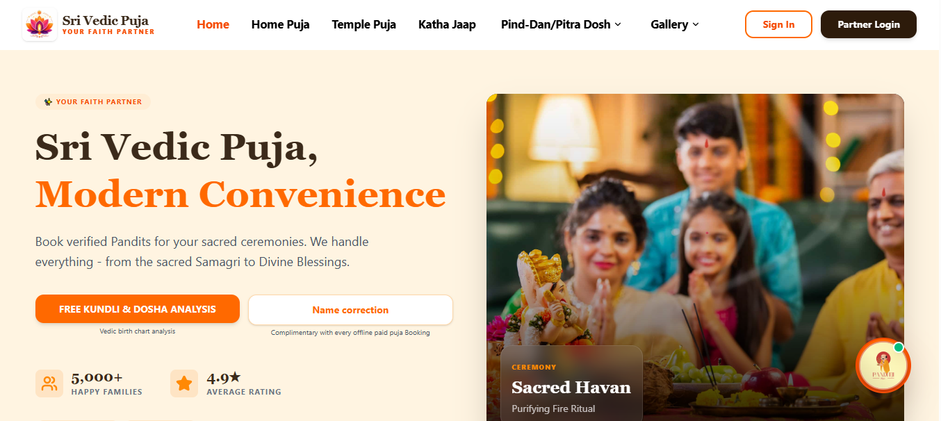 Scaling Divine Connections: How Sri Vedic Puja Achieved a 300% Growth in Online Bookings screenshot